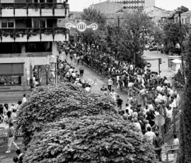 Toros y corredores durante el encierro de Guadalajara de 1990