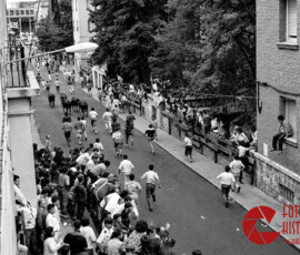 Encierro de las Ferias de Guadalajara por la calle Capitán Arenas en septiembre de 1990